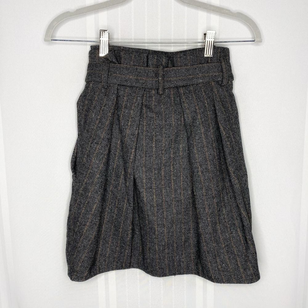 Ulla Johnson Leo Wool Blend Herringbone Belted Paperbag Waist Mini Skirt Size 0 - Picture 7 of 8